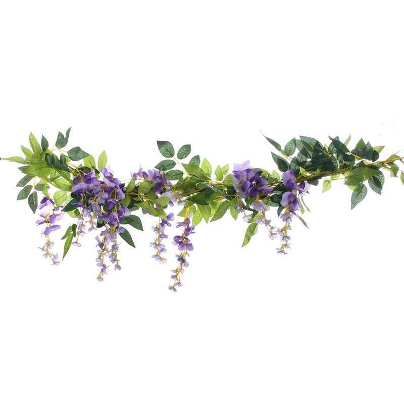 UUPP 2Pcs 6.6Ft Artificial Flowers Vines Silk Wisteria Artificial Garlands Fake Hanging Green Leaf Flower Ivy Vines for Home Garden Wedding Arch Decor, Purple - Image 2